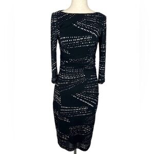 DAVID MEISTER Fully-Lined Black and White Long Sleeve Dress, Size: 2, EUC (CL03)